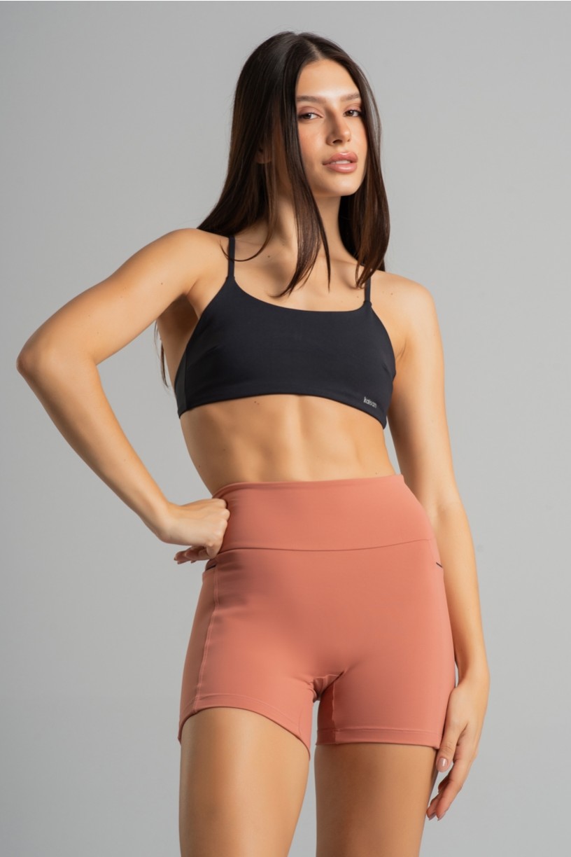 Short com Detalhe de Vivo nos Bolsos (Telha / Preto) | Ref: K4850-A