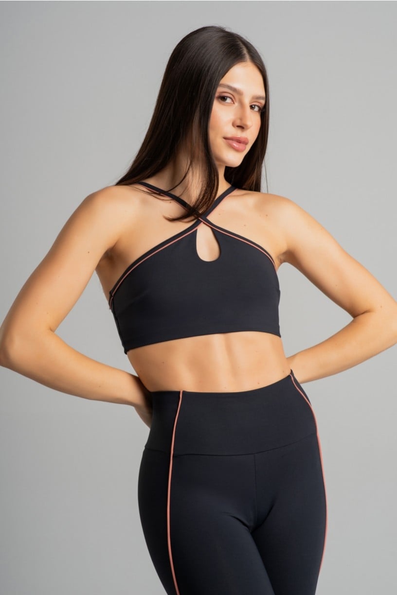 Top com Decote Alto e Abertura em Gota (Preto / Telha) | Ref: K4854-A