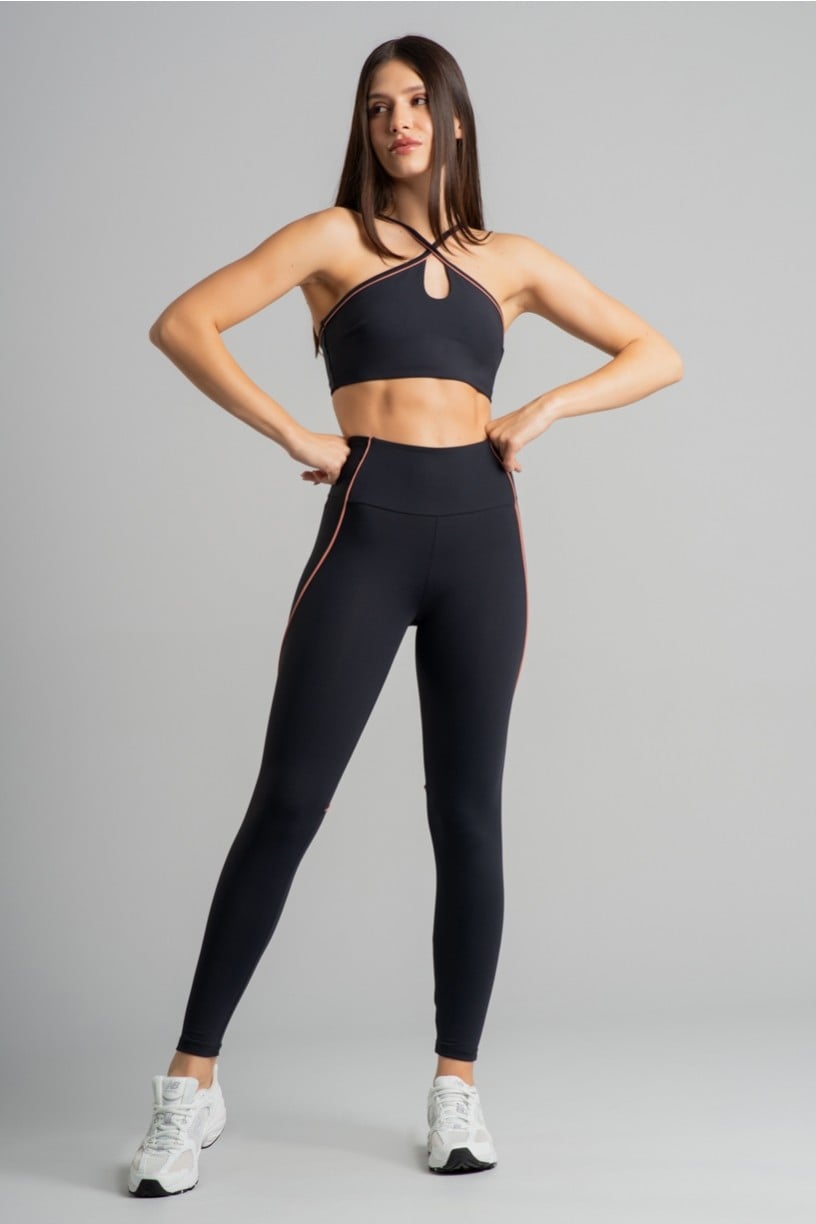 Top com Decote Alto e Abertura em Gota (Preto / Telha) | Ref: K4854-A