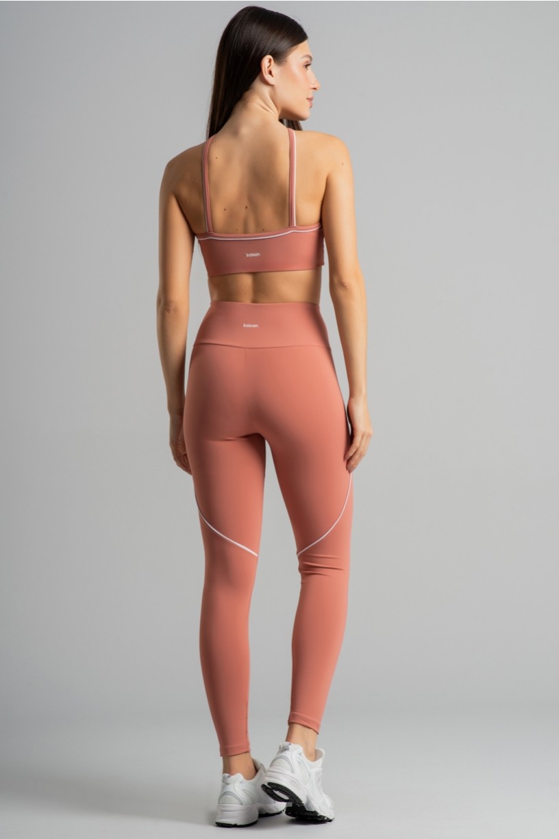 Calça Legging com Vivo Contrastante (Telha / Branco) | Ref: K4855-B