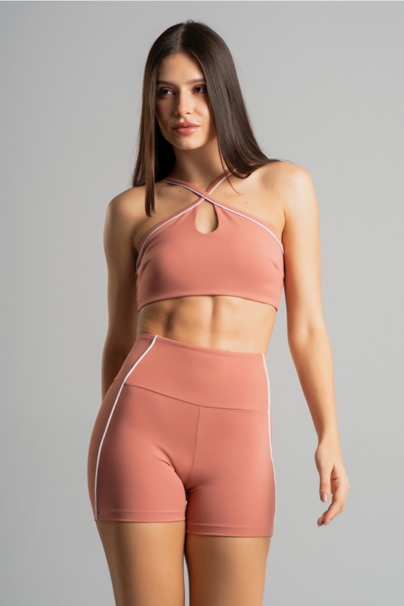 Short com Vivo Contrastante (Telha / Branco) | Ref: K4856-B