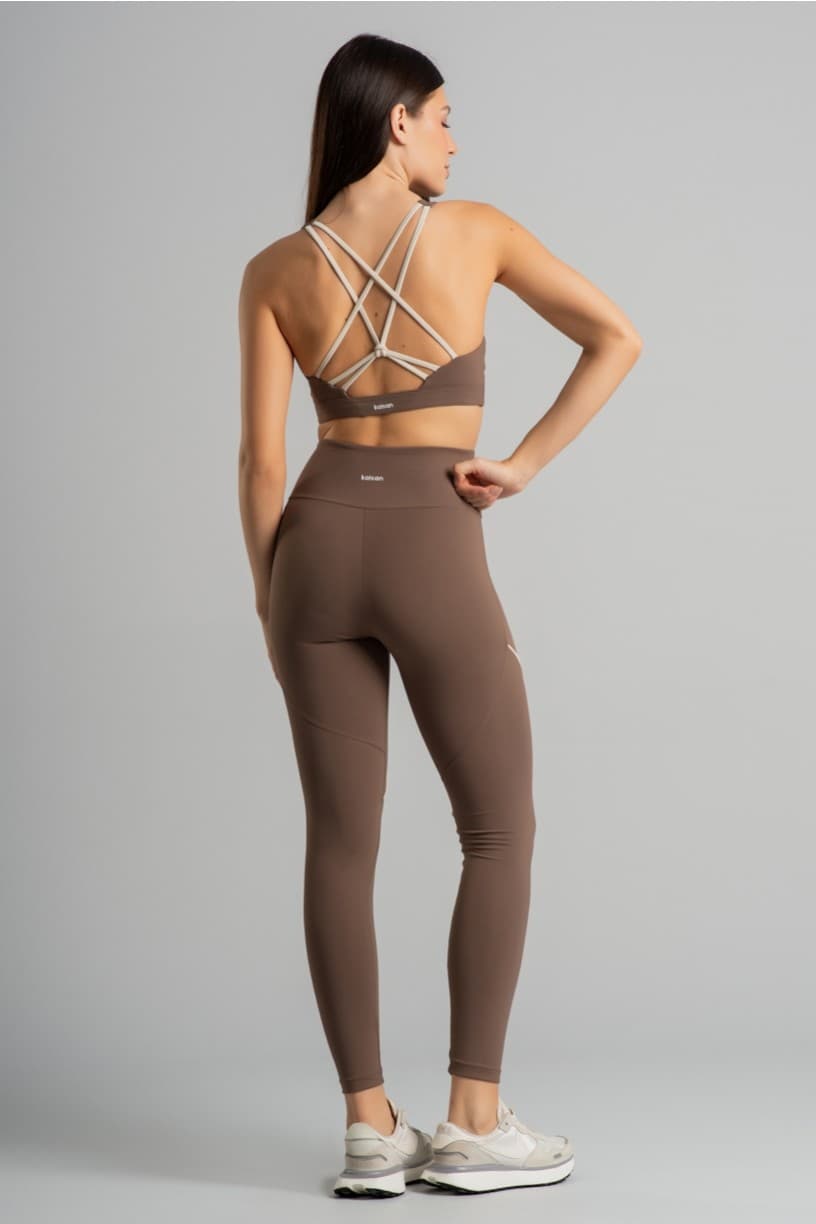 Calça Legging com Cós Transpassado e Vivo (Capuccino / Off-White) | Ref: K4858-B