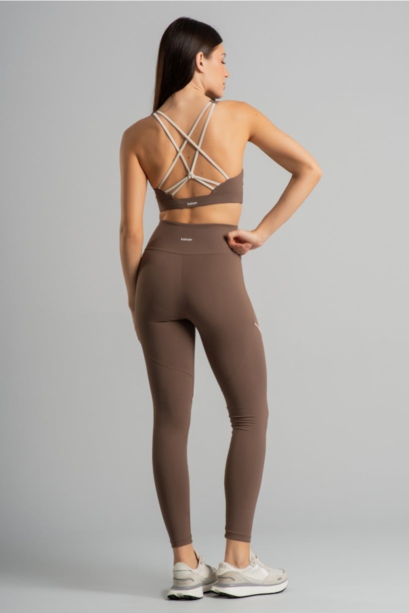 Calça Legging com Cós Transpassado e Vivo (Capuccino / Off-White) | Ref: K4858-B