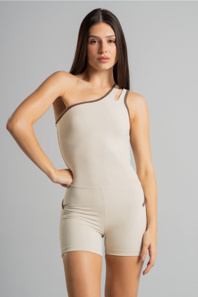 Macaquinho Assimétricco com Bolsos (Off-White / Capuccino) | Ref: K4866-B