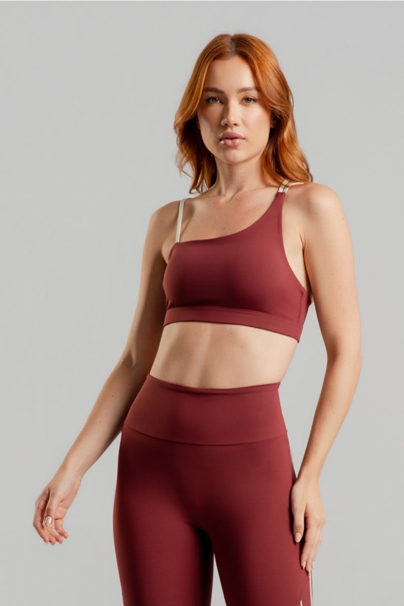 Top Assimétrico com Alças Contrastantes (Rum / Off-White) | Ref: K4874-A