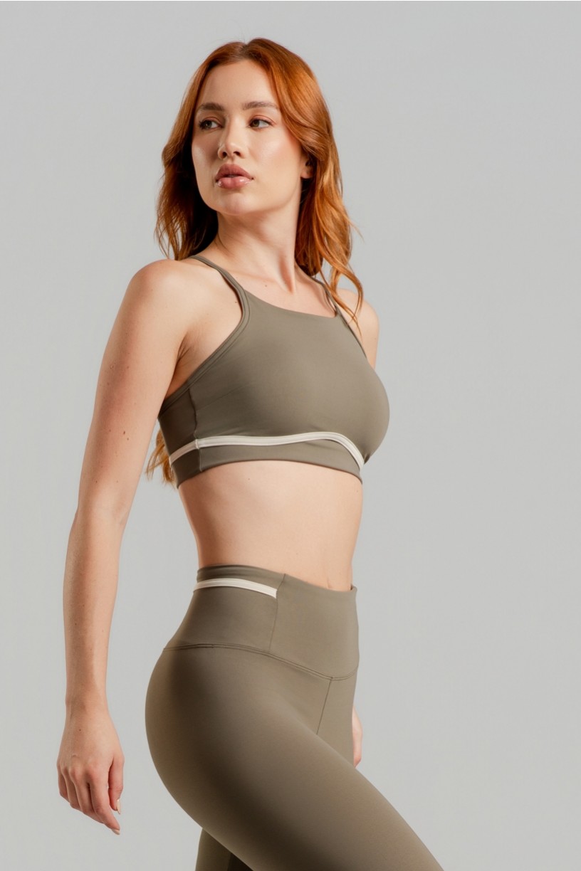 Top Decote Alto com Chapado Contrastante (Oliva / Off-White) | Ref: K4892-A