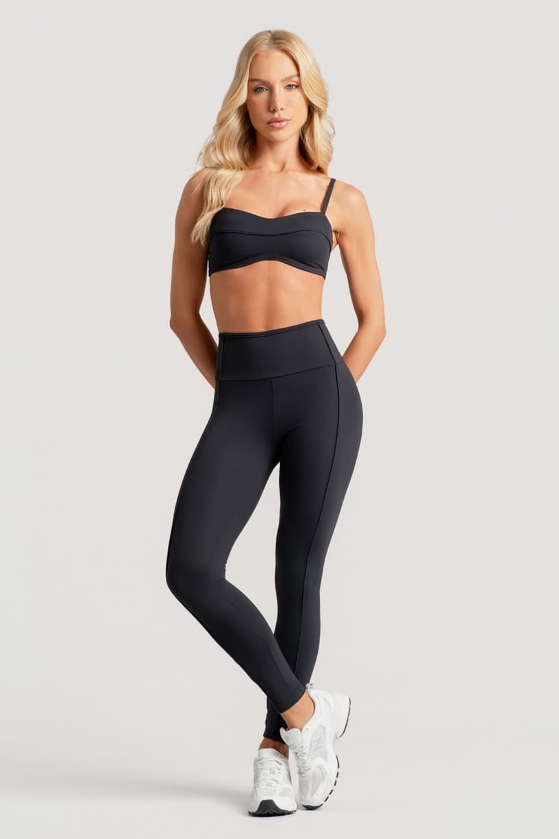 Calça Legging com Vivo e Viés na Cintura (Preto) | Ref: K4911-A