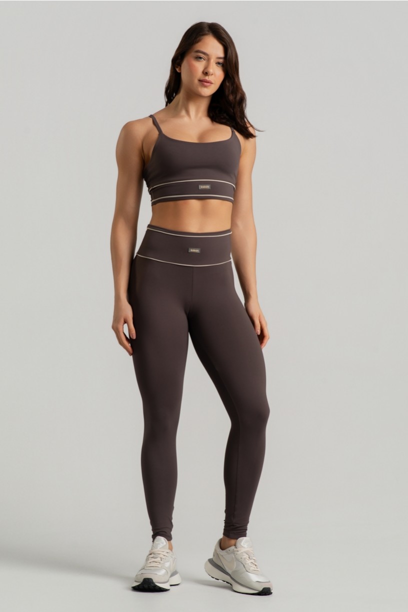 Calça Legging com Detalhes em Vivo no Cós (Trufa / Off-White) | Ref: K4940-A