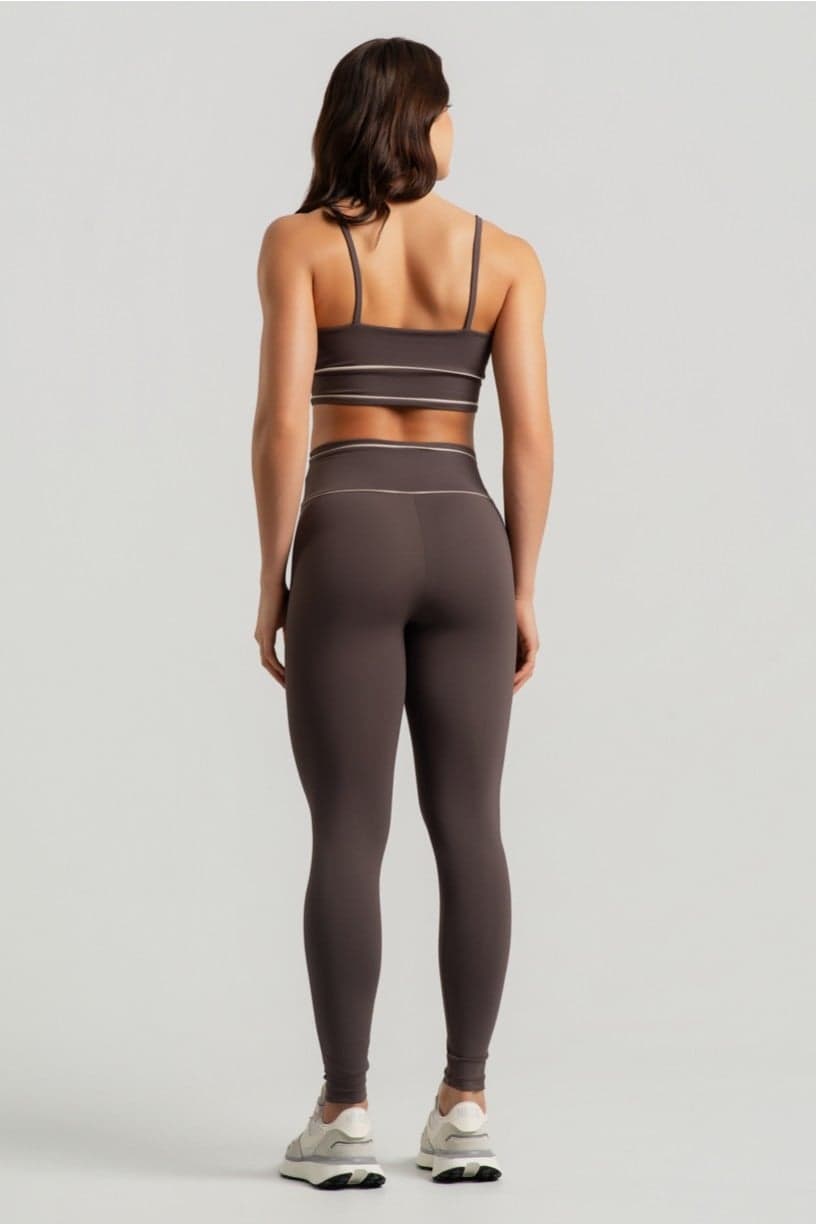 Calça Legging com Detalhes em Vivo no Cós (Trufa / Off-White) | Ref: K4940-A