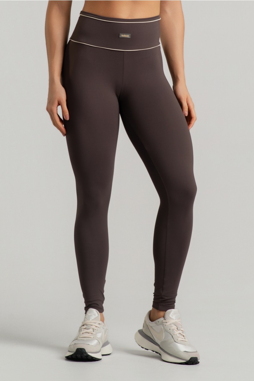 Calça Legging com Detalhes em Vivo no Cós (Trufa / Off-White) | Ref: K4940-A