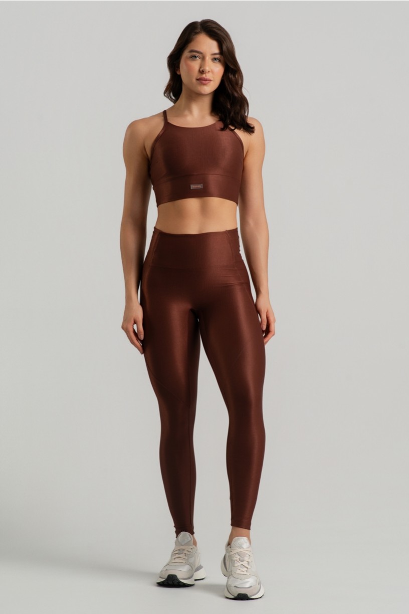 Calça Legging Canelada sem Gancho com Bolsos (Café) | Ref: K4943-A