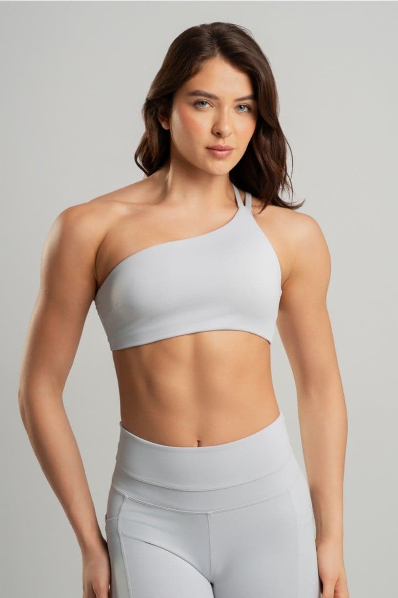 Top com Decote Assimétrico com Alças Duplas em Rolotê (Gelo) | Ref: K4715-C