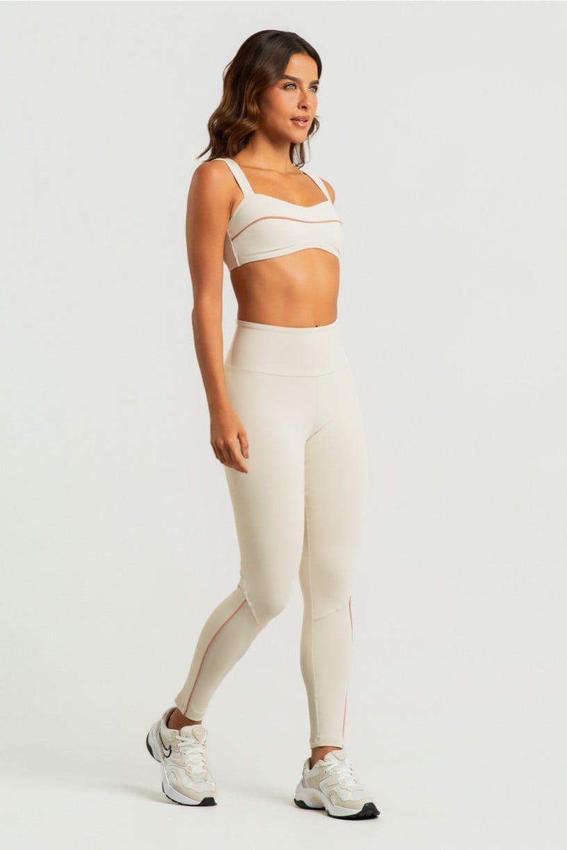 Calça Legging com Vivo Contrastante e Bolso no Cós (Off-White / Telha) | Ref: K5005-B