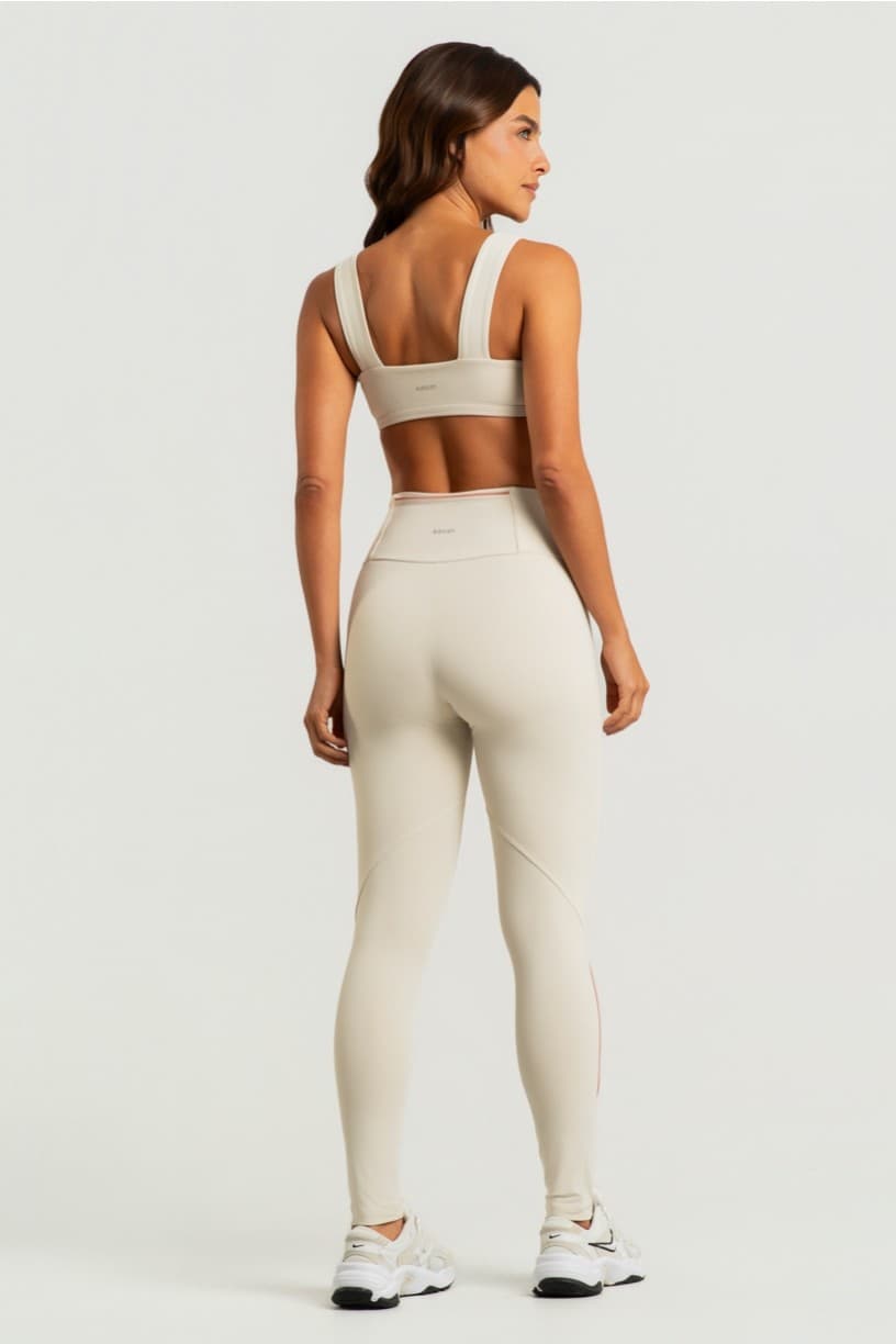 Calça Legging com Vivo Contrastante e Bolso no Cós (Off-White / Telha) | Ref: K5005-B