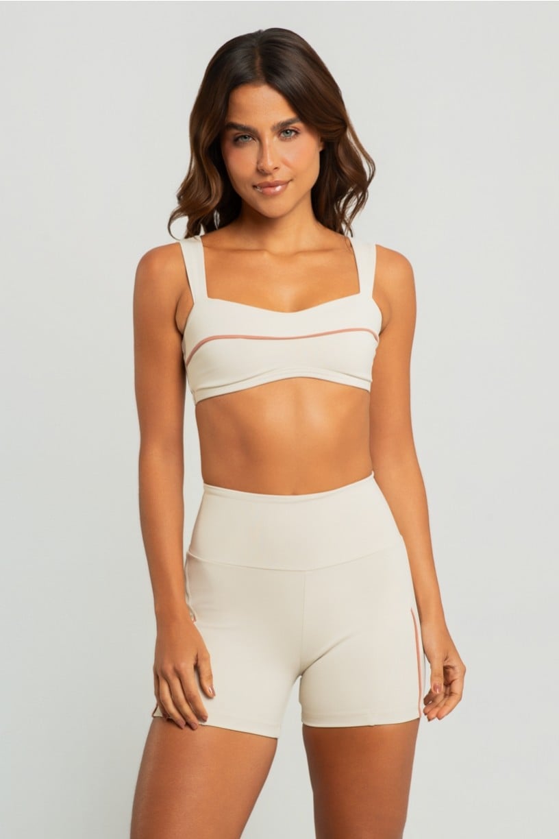 Short com Vivo Contrastante e Bolso no Cós (Off-White / Telha) | Ref: K5006-B