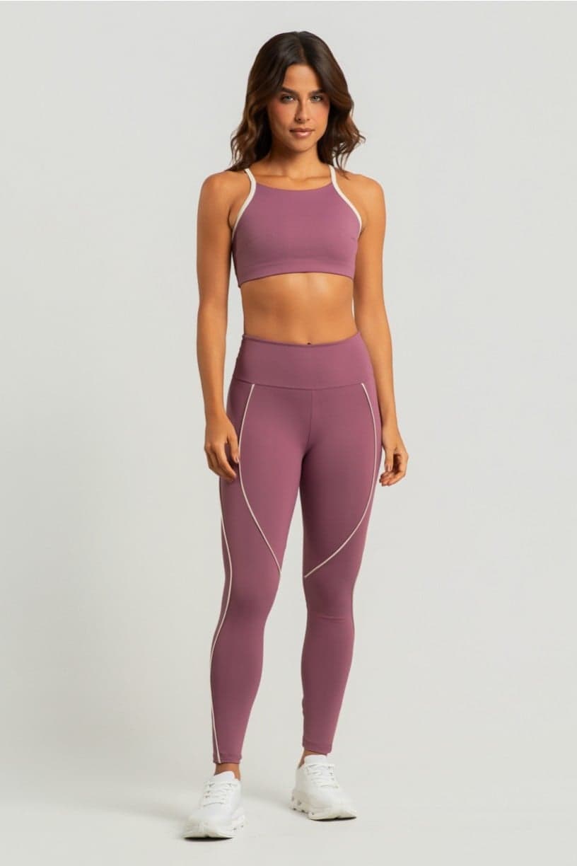 Top com Decote Alto e Alças Cruzadas (Malva / Off-White) | Ref: K4597-D