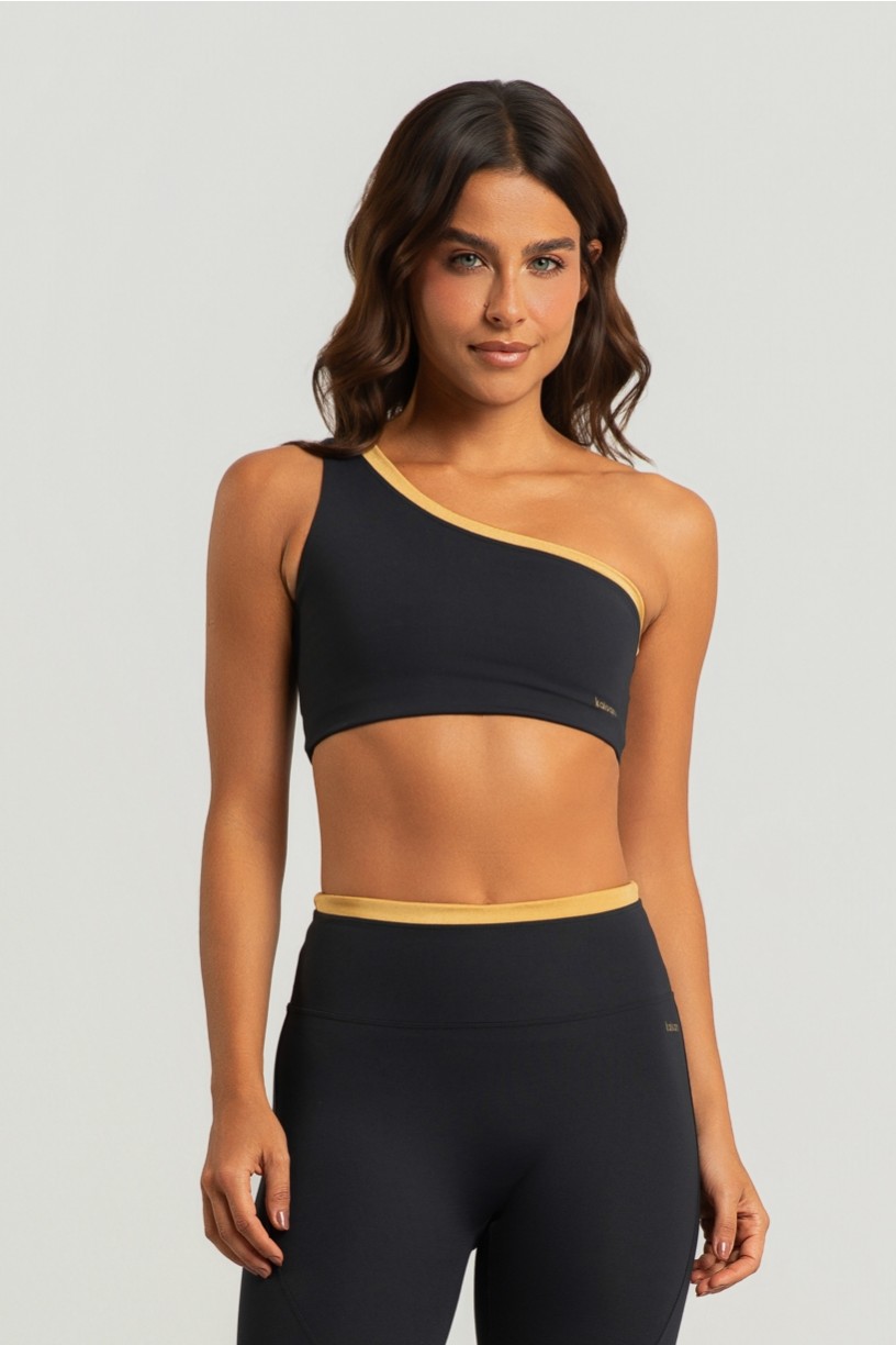 Top Assimétrico com Detalhe Platinado (Preto / Ouro) | Ref: K4362-B