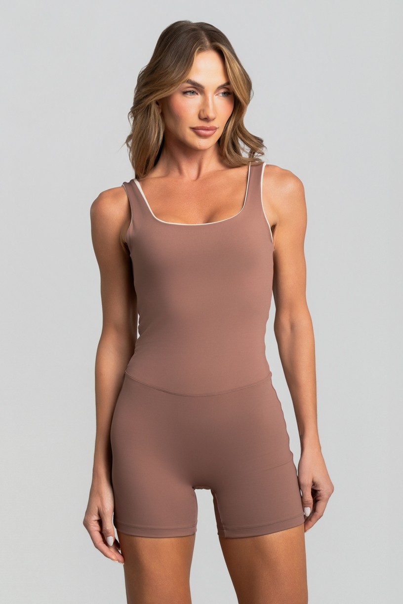 Macaquinho sem Gancho e com Vira Contrastante (Canela / Off-White) | Ref: K5043-B