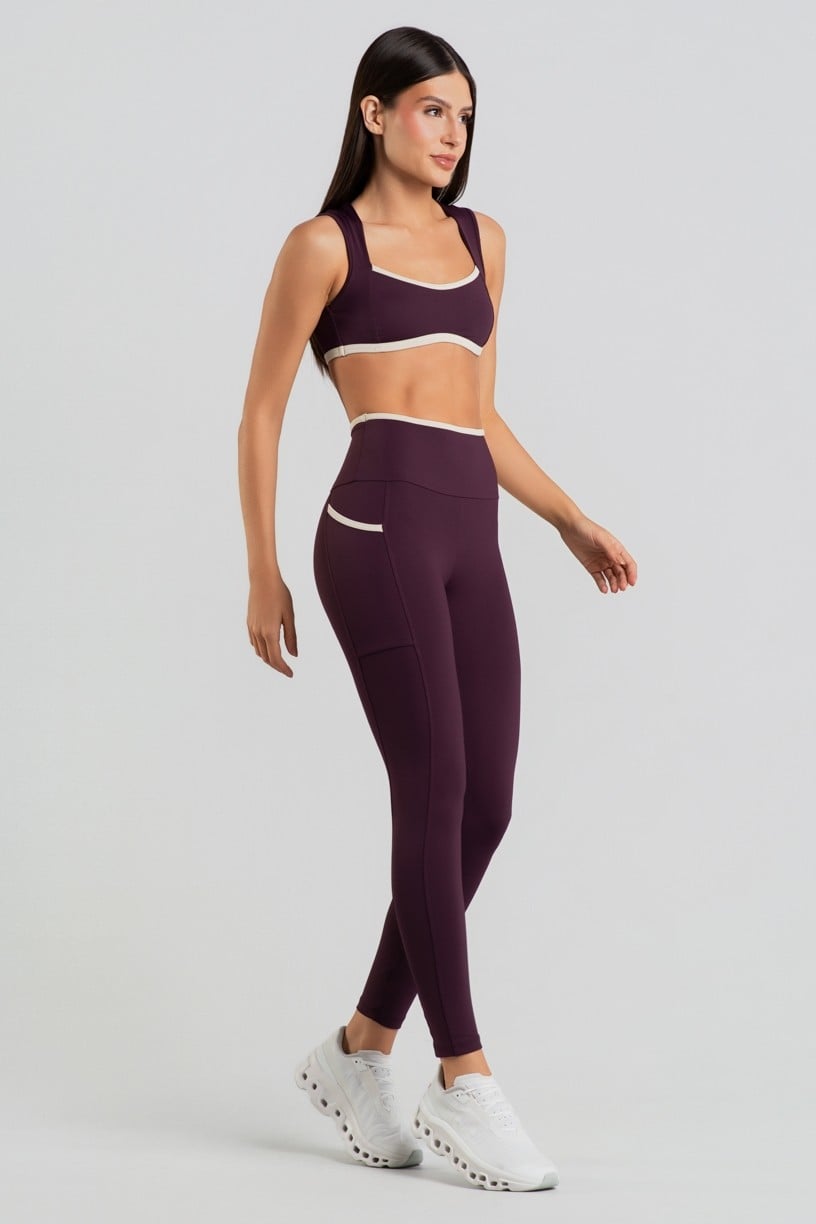 Calça Legging com Bolsos e Cós Contrastante (Velvet / Off-White) | Ref: K4831-D