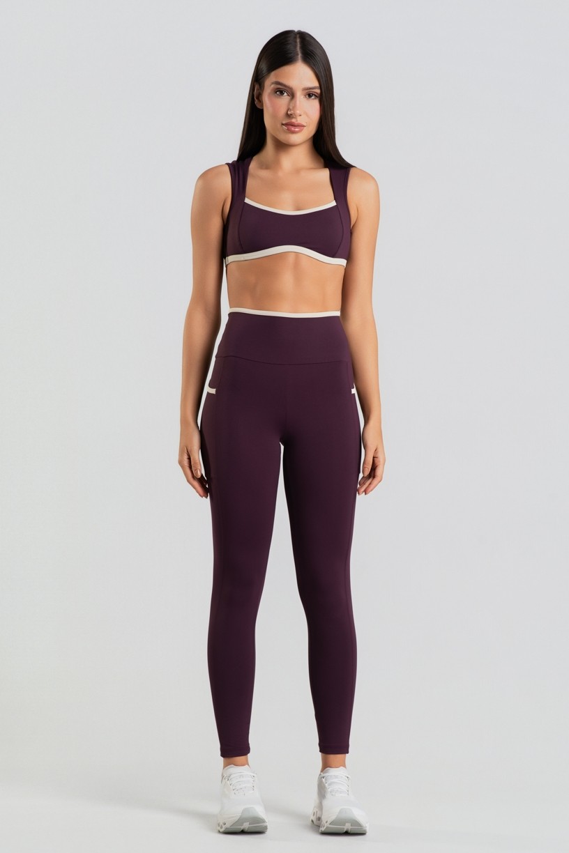 Calça Legging com Bolsos e Cós Contrastante (Velvet / Off-White) | Ref: K4831-D