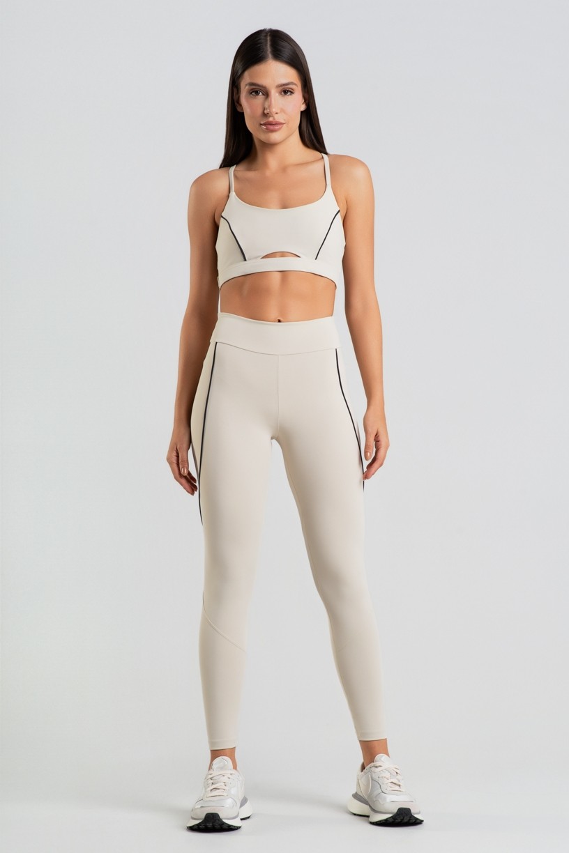 Calça Legging com Cós Estreito e Vivos Contrastantes (Off-White / Preto) | Ref: K5047-B