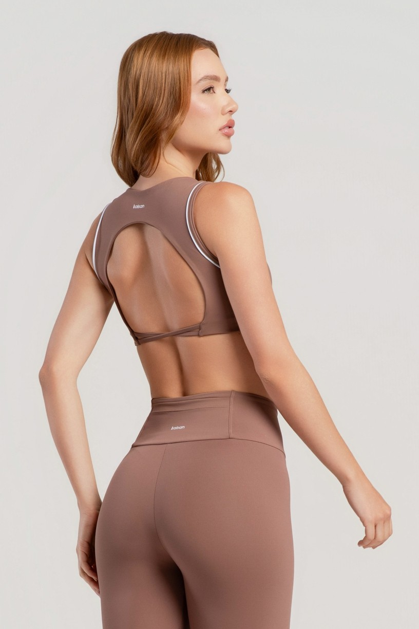 Top com Costas Abertas e Vivo Contrastante (Canela / Branco) | Ref: K5068-B
