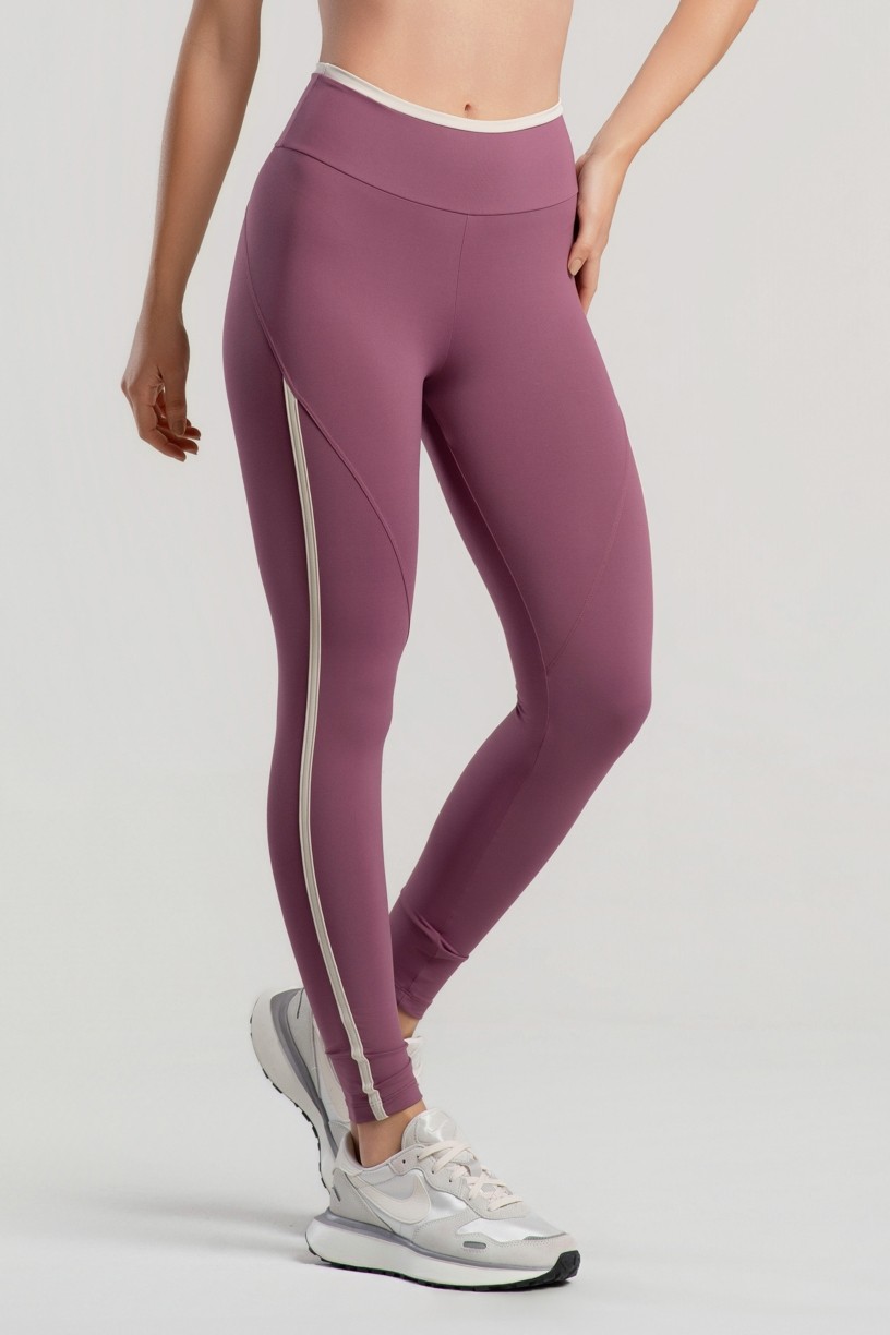 Calça Legging com Chapado e Vira (Malva / Off-White) | Ref: K4694-F