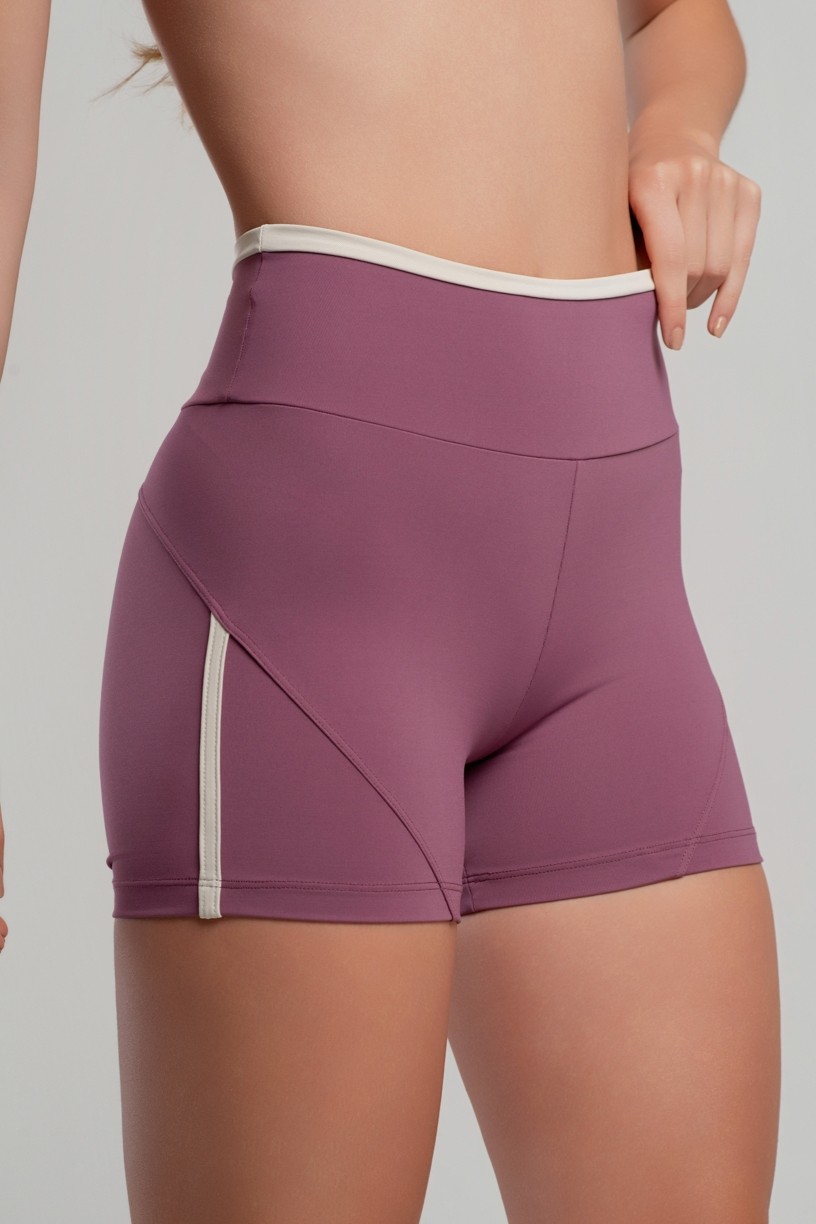 Short com Chapado e Vira (Malva / Off-White) | Ref: K4695-F