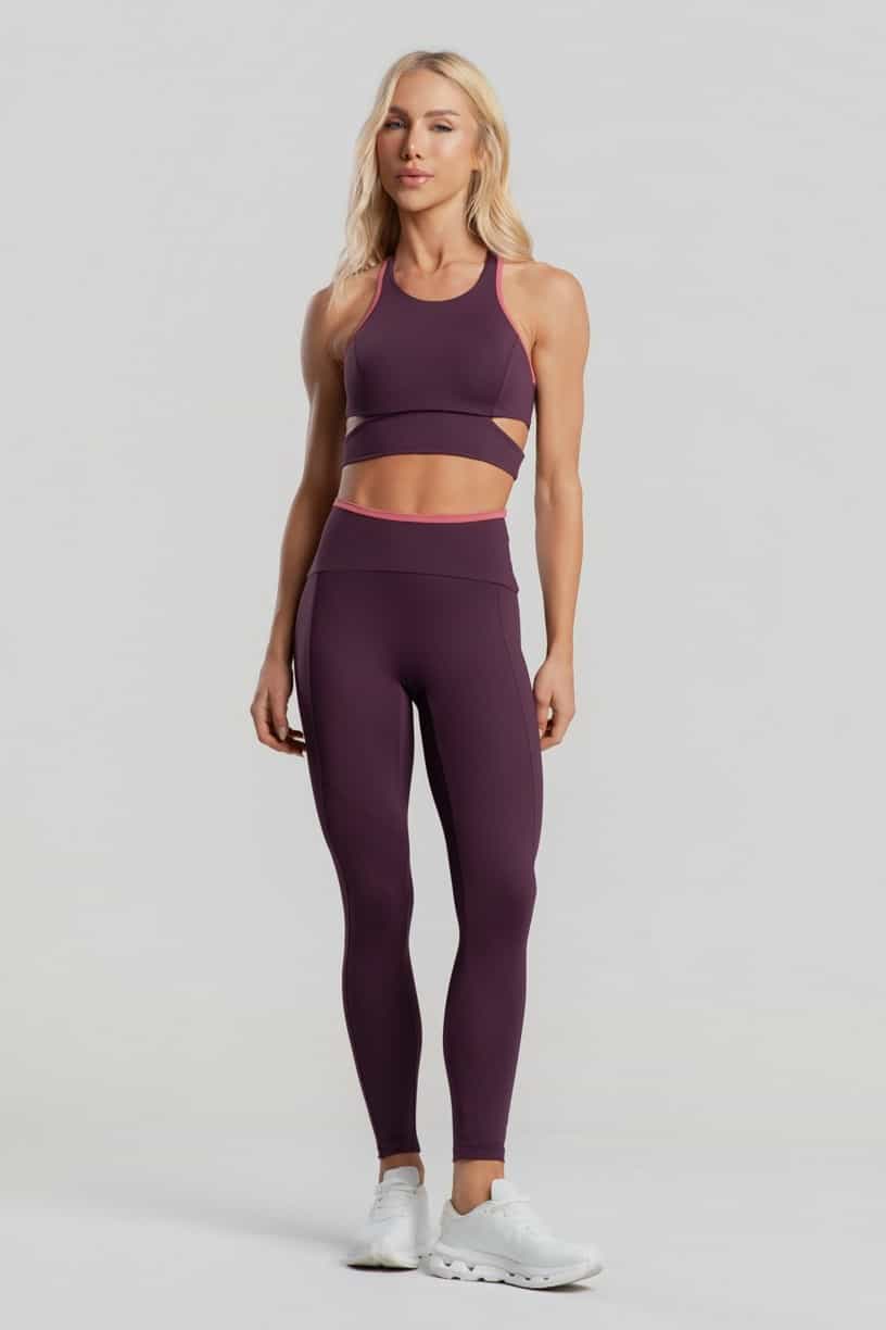 Calça Legging sem Gancho com Vira Contrastante (Velvet / Hibisco) | Ref: K5093-A