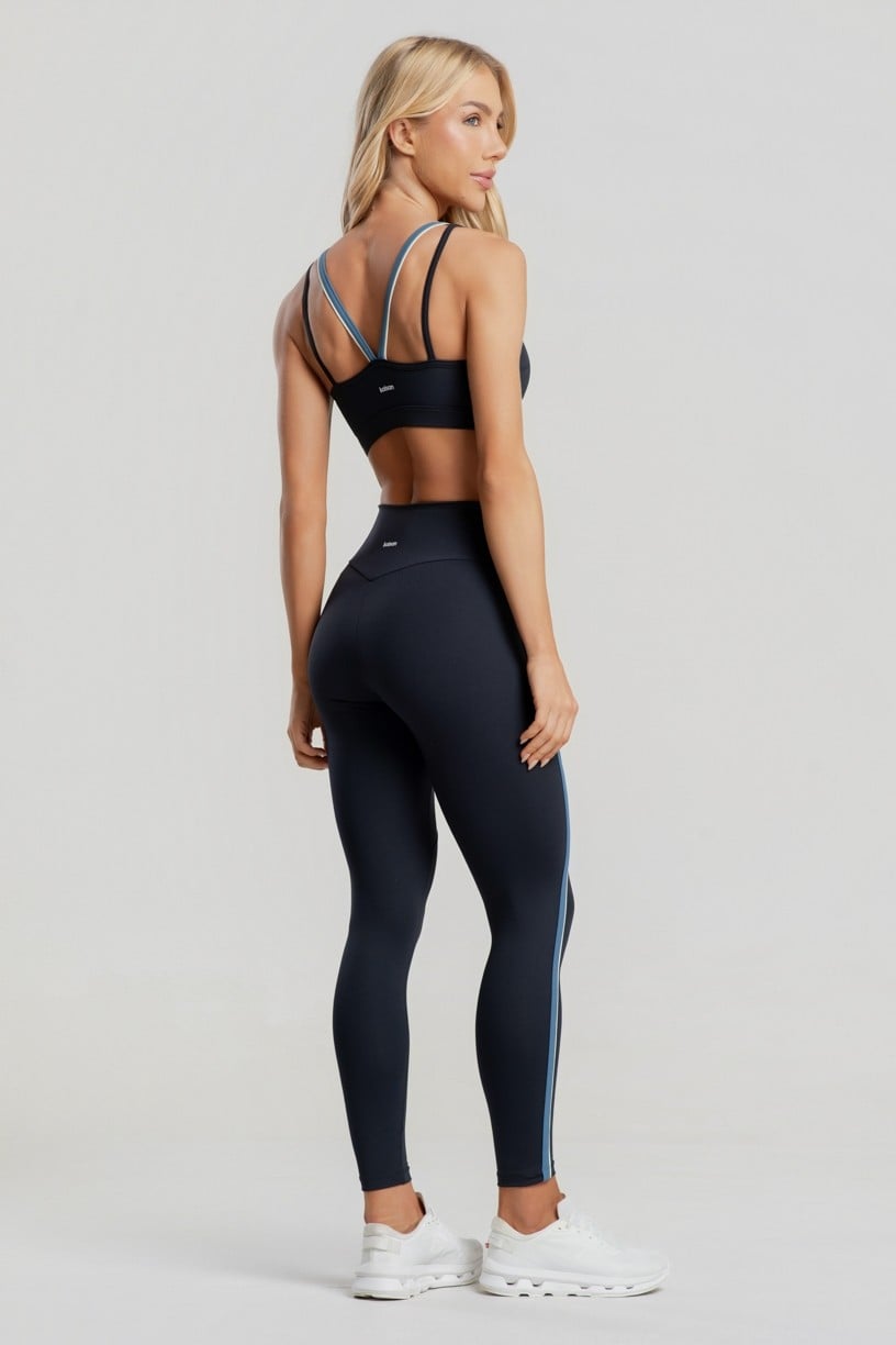 Calça Legging sem Gancho com Detalhe Contrastante (Preto / Vanilla) | Ref: K5105-A