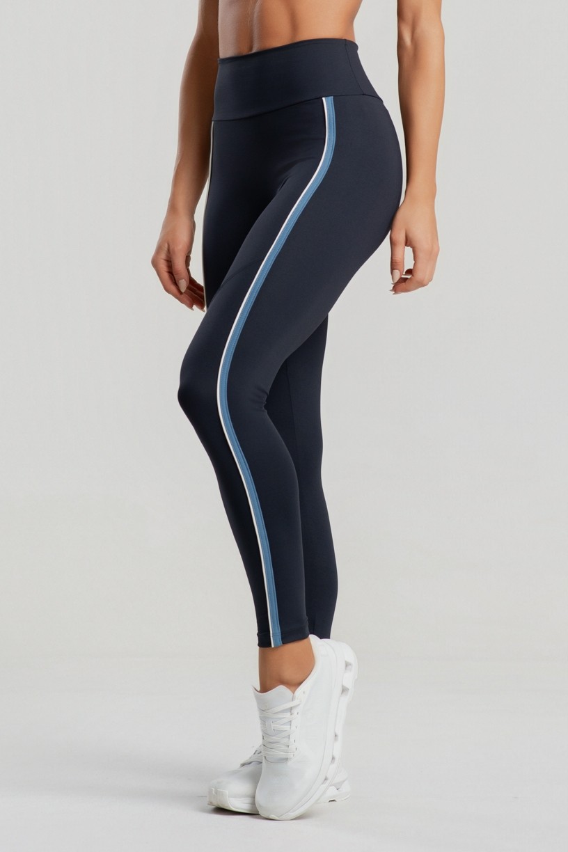 Calça Legging sem Gancho com Detalhe Contrastante (Preto / Vanilla) | Ref: K5105-A