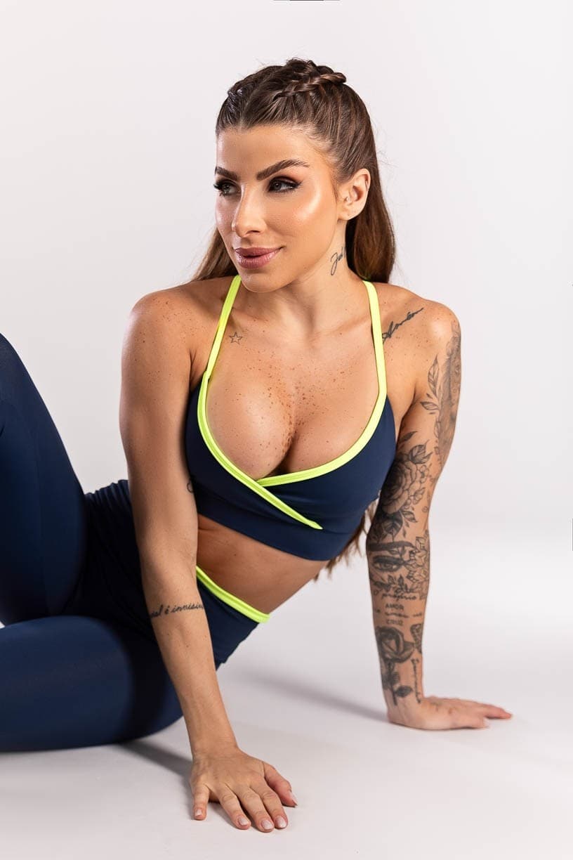 Top com Alças Transpassadas e Viés Vivo (Azul Marinho / Amarelo) | Ref: K3974-A