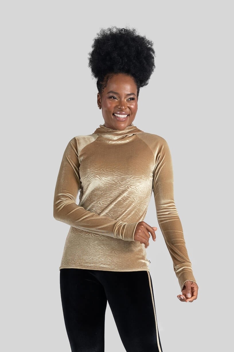 Blusa de Capuz Animal Print Veludo (Bege) | Ref: K3091-B