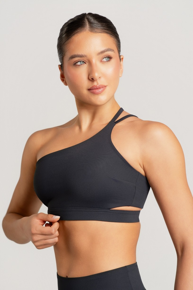 Top Assimétrico com Alças Duplas e Abertura na Base (Preto) | Ref: K5136-A