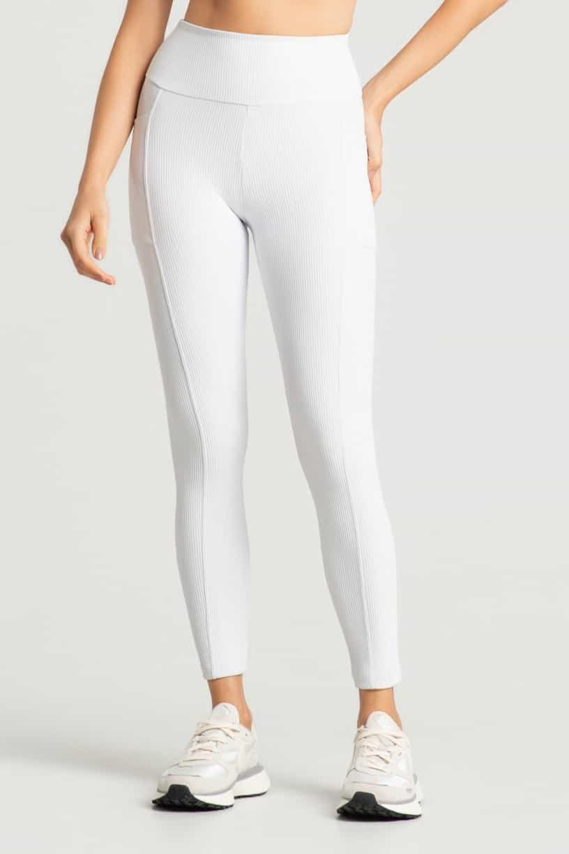 Calça Legging Canelada com Bolsos (Branco) | Ref: K5163-A