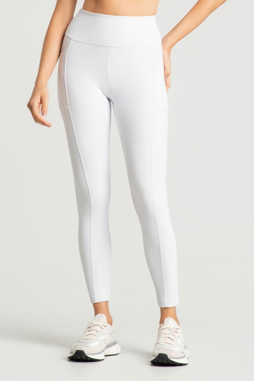 Calça Legging Canelada com Bolsos (Branco) | Ref: K5163-A