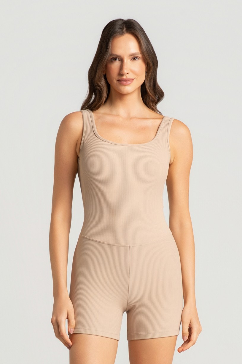 Macaquinho Canelado com Decote em V Nas Costas (Linho) | Ref: K5170-A