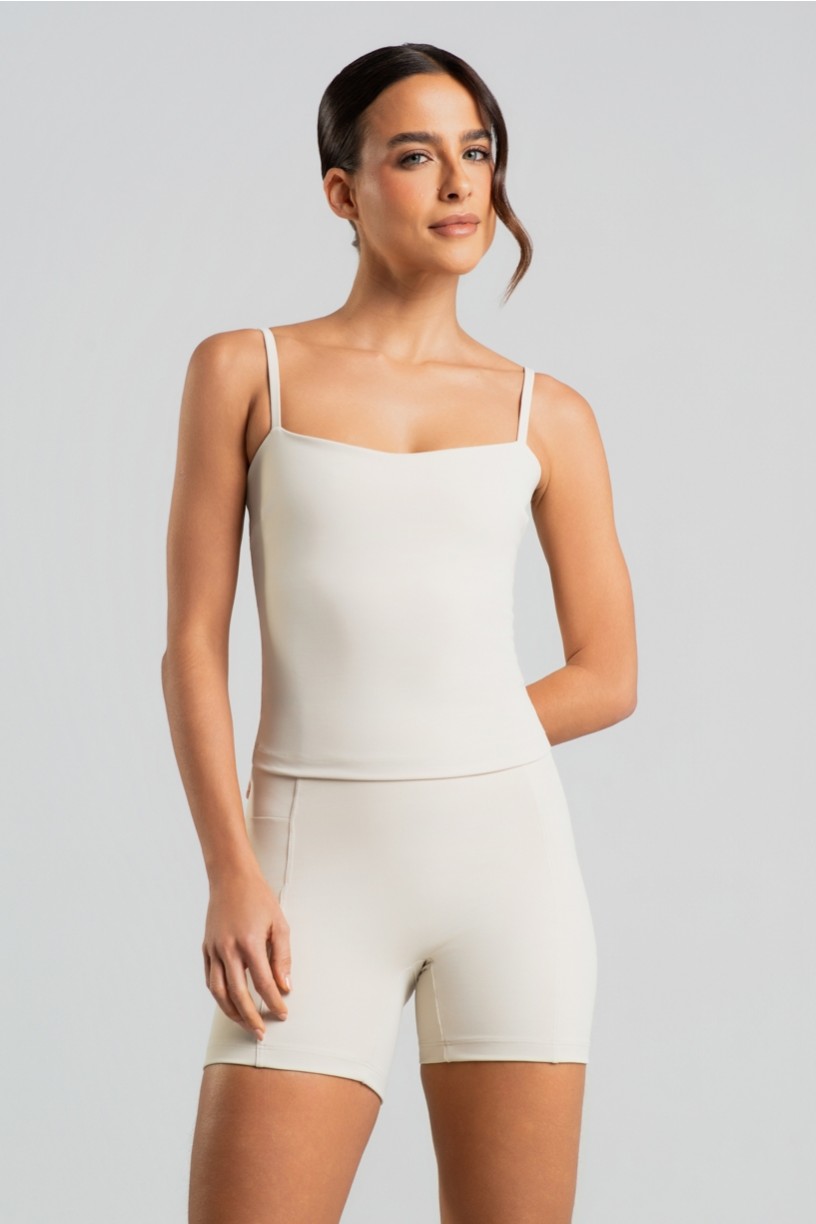 Top Alongado com Decote Reto e Abertura nas Costas (Off-White) | Ref: K5135-A