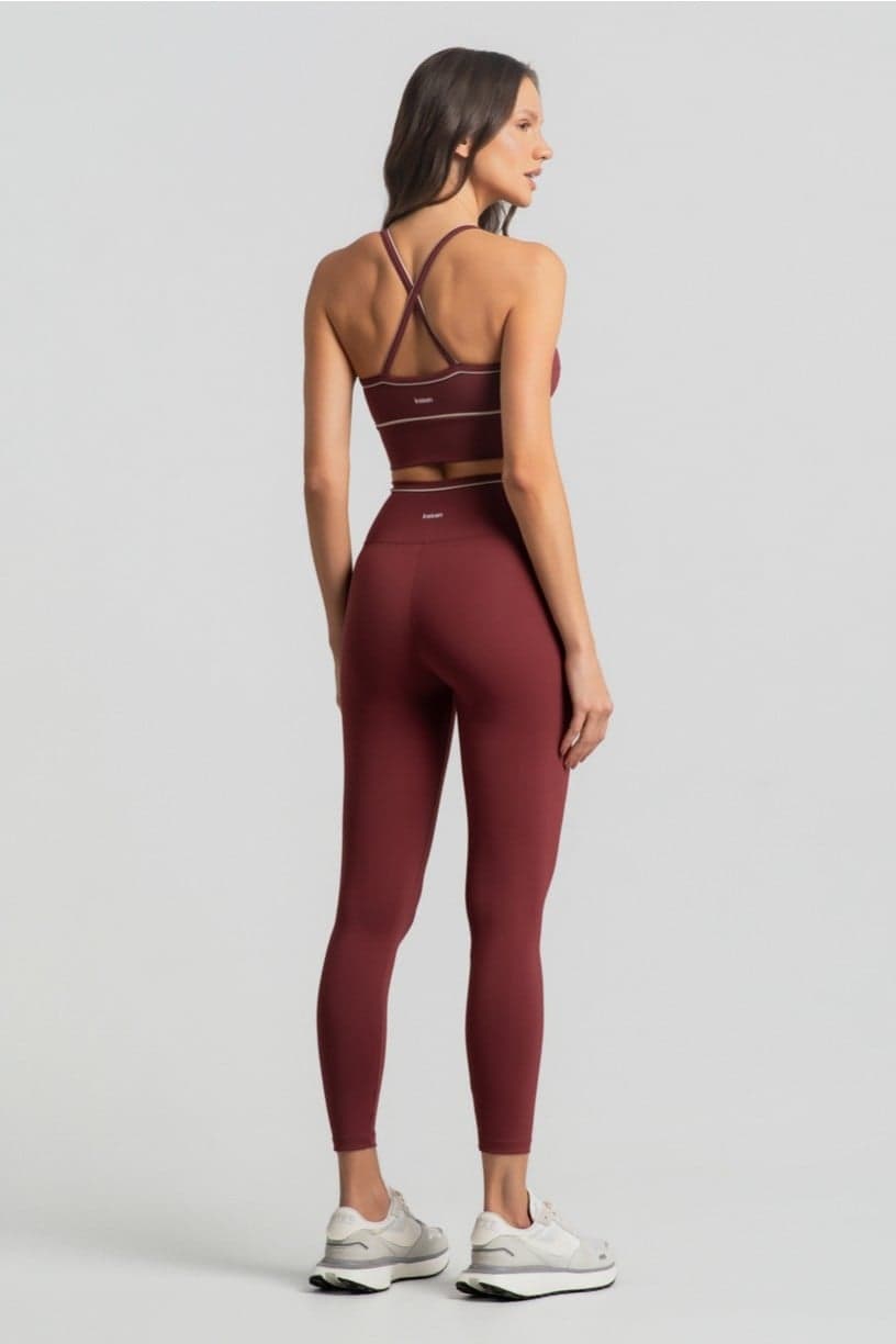 Calça Legging com Cós Transpassado e Vivo Contrastante (Rum / Off-White) | Ref: K4686-C