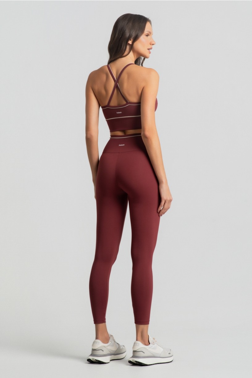 Calça Legging com Cós Transpassado e Vivo Contrastante (Rum / Off-White) | Ref: K4686-C