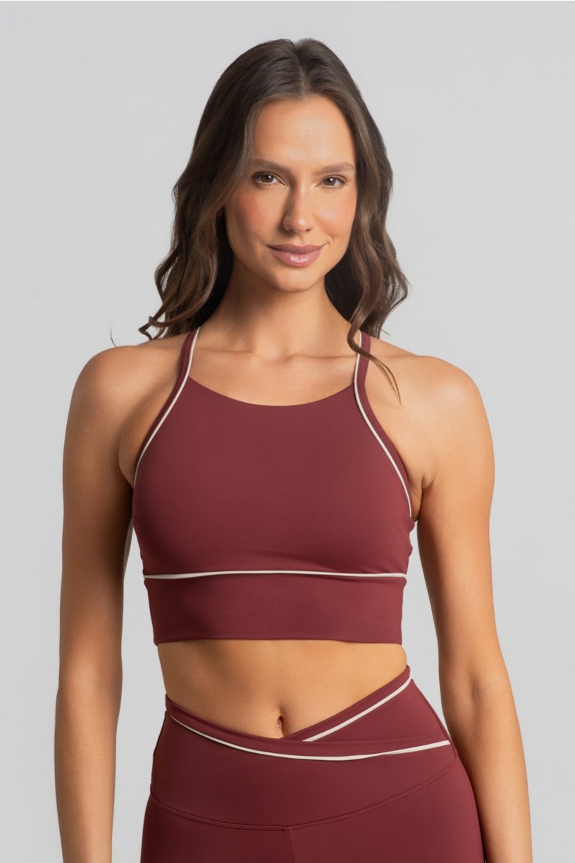 Top Halter com Vivo Contrastante nas Alças (Rum / Off-White) | Ref: K4685-C