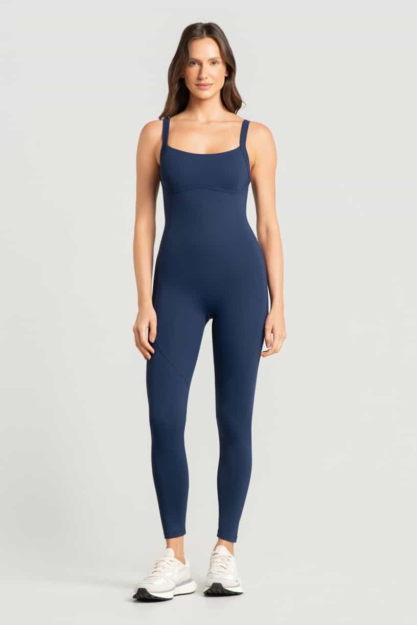 Macacão com Frente Inteira e Detalhe em Chapado (Azul Marinho) | Ref: K5178-A