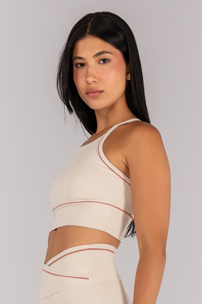 Top Halter com Vivo Contrastante nas Alças (Off-White / Telha) | Ref: K4685-A