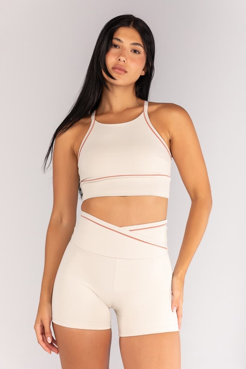 Short com Cós Transpassado e Vivo Contrastante (Bege / Telha) | Ref: K4687-A