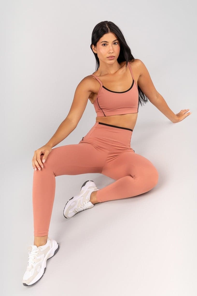 Calça Legging com Vivo e Viés Contrastante (Telha / Preto) | Ref: K4683-A