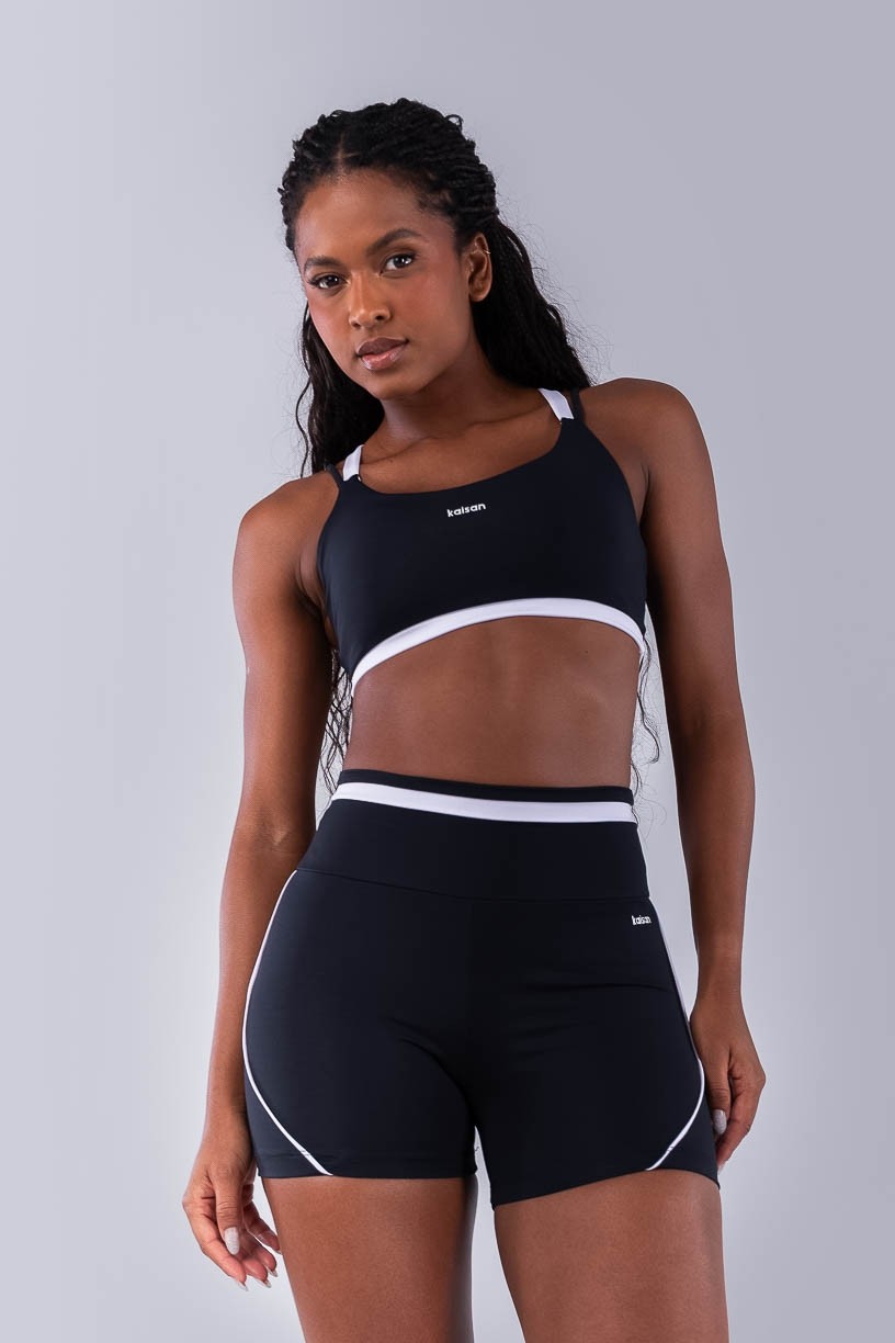 Short com Faixa no Cós e Vivo (Preto / Branco) | Ref: K4491-A