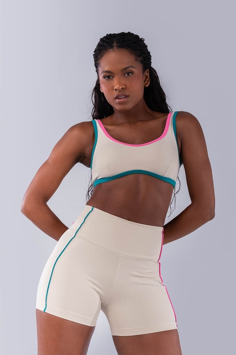 Short com Vivos Coloridos (Bege / Jade / Rosa Chiclete) | Ref: K4477-A