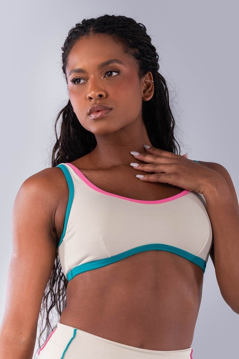 Top com Alças e Viés Colorido (Bege / Jade / Rosa Chiclete) | Ref: K4475-A